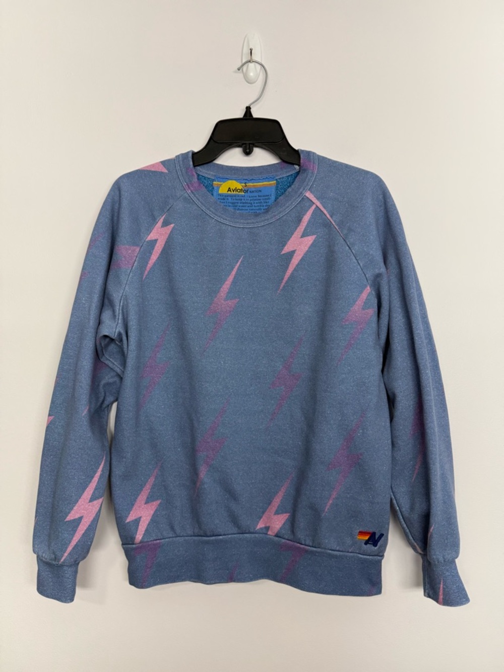 Aviator Nation Bolts Crewneck Sweatshirt Blue & Pink Size Small